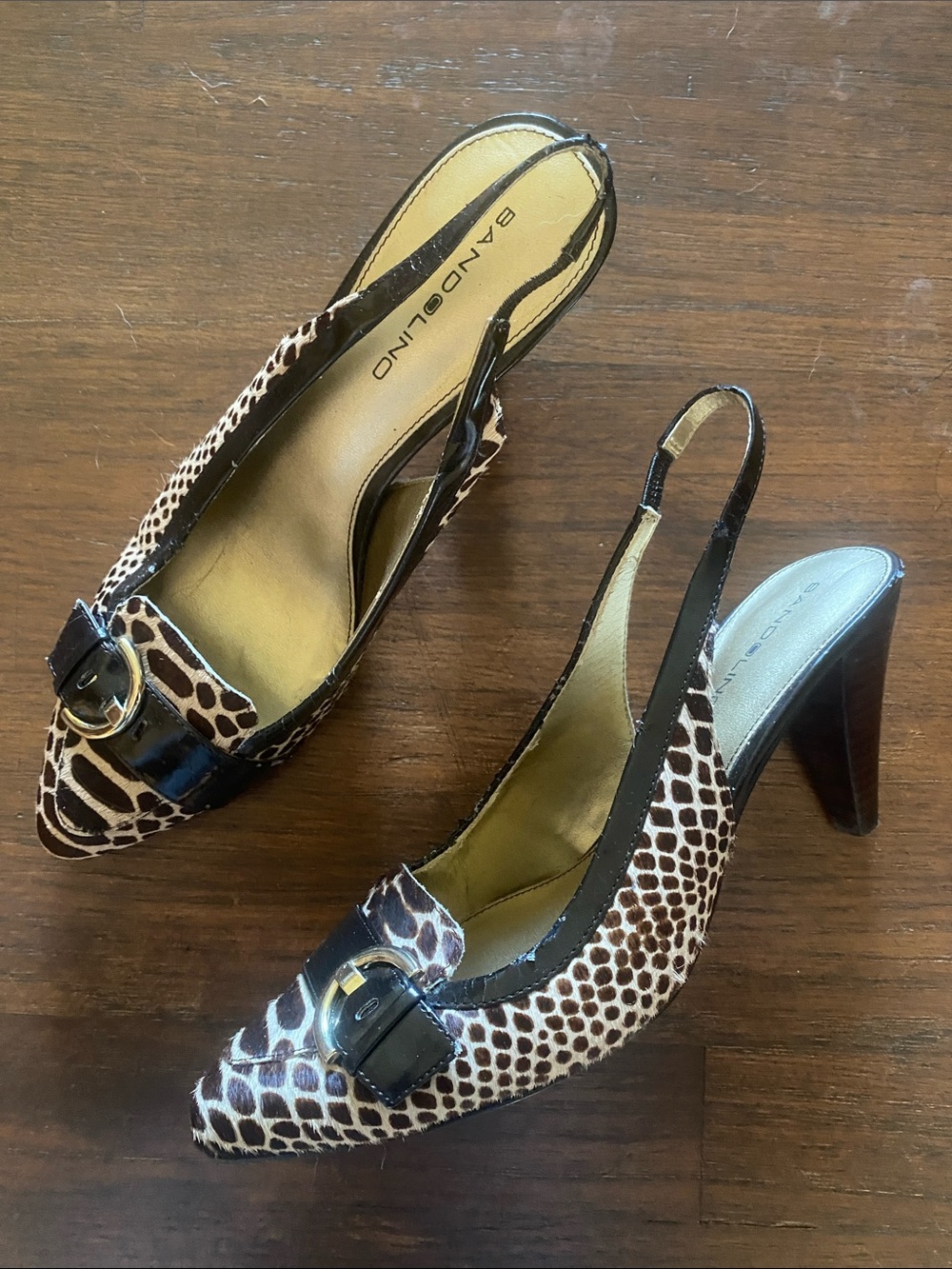 Bandolino Brown and Black Animal Print Slingback Heels